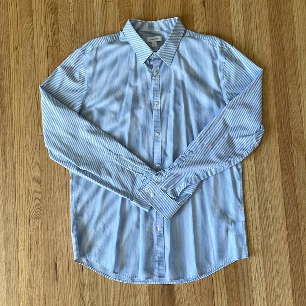 Light Blue and Black Pinstriped Calvin Klein Button Down Dress Shirt